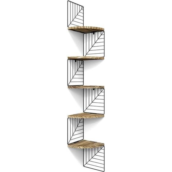 Corner Shelf Wall Mount of 5 Tier Rustic Wood Floating Shelves Wall Shelves - Picture 1 of 5